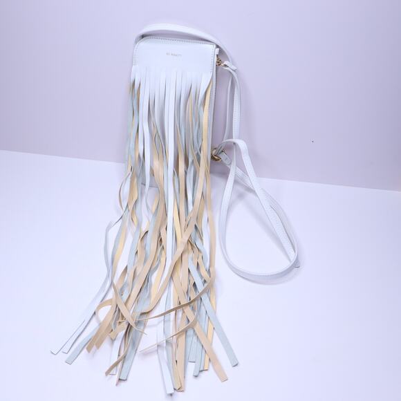 REE PROJECTS Do Fringe Leather Neck Pouch White Leather Crossbody Sling Bag - Picture 4 of 11